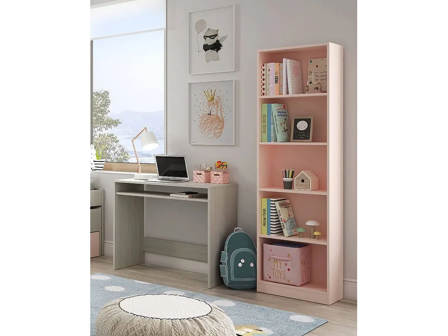 Estante Dmacagg, Estante alta com 5 prateleiras, Estante de escritório ou quarto, Estante moderna com compartimentos, 52x25h180 cm, Rosa