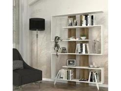 Estante Dmandell, Estante de escritório, Estante de livros, Biblioteca, 120x20h162 cm, Branco e Noz