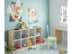 Estante Dmarini, Estante reversível com 8 compartimentos, Móvel TV multiposições, 72x33h137 cm, Carvalho com efeito nó e Branco
