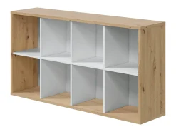 Estante Dmarini, Estante reversível com 8 compartimentos, Móvel TV multiposições, 72x33h137 cm, Carvalho com efeito nó e Branco