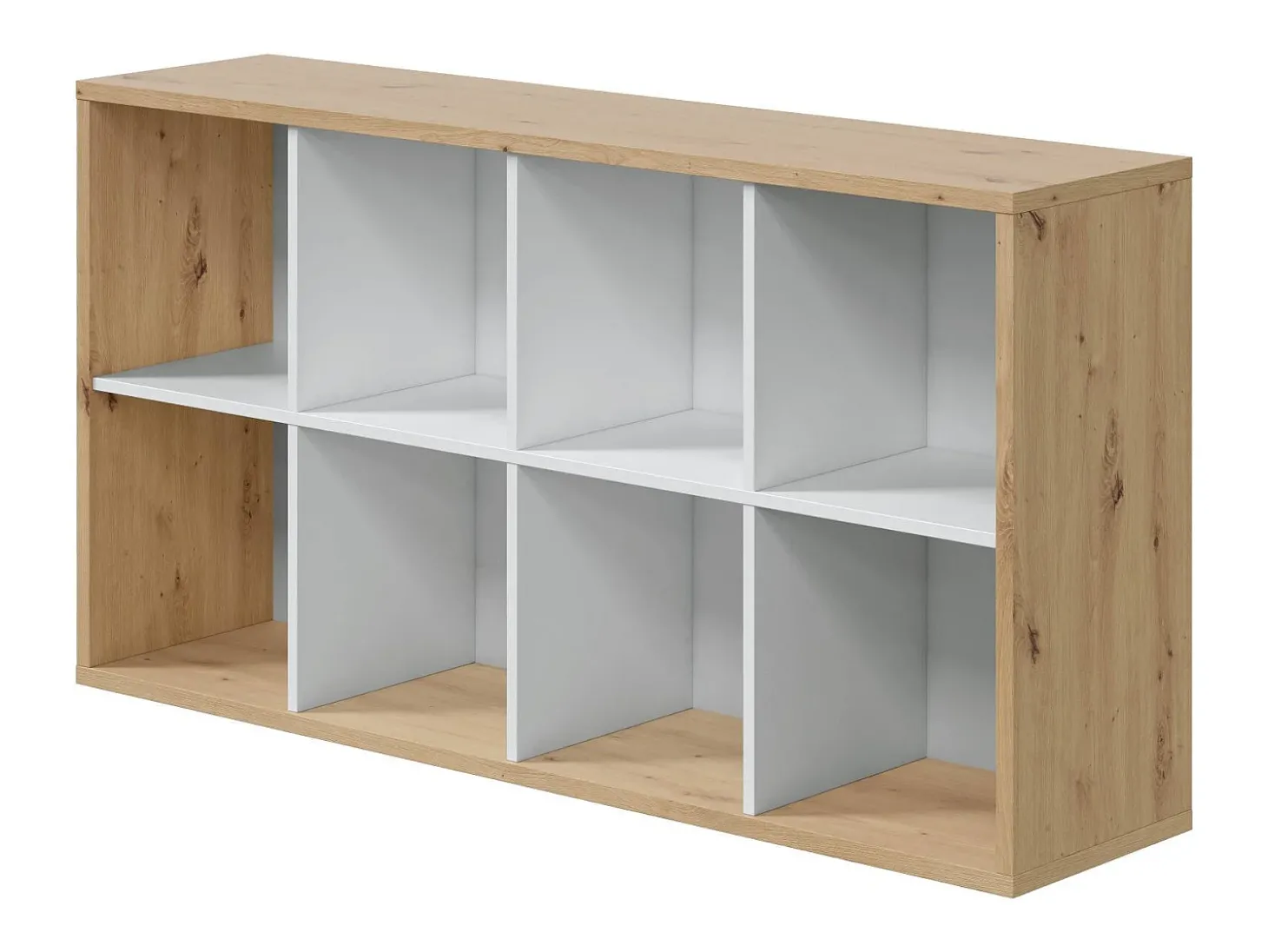 Estante Dmarini, Estante reversível com 8 compartimentos, Móvel TV multiposições, 72x33h137 cm, Carvalho com efeito nó e Branco