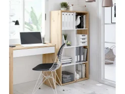 Estante Dmarini, Estante reversível com 8 compartimentos, Móvel TV multiposições, 72x33h137 cm, Carvalho com efeito nó e Branco