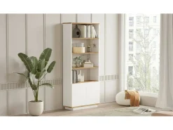 Estante Dmartine, Estante de escritório, Estante de livros, Biblioteca, 75x27h168 cm, Carvalho e Branco