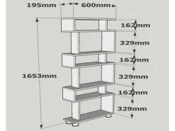 Estante Dpeeter, Prateleira de escritório, MobiOs porta-livros, Biblioteca, 60x20h165 cm, Branco e Noz