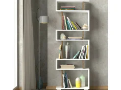 Estante Dpeeter, Prateleira de escritório, MobiOs porta-livros, Biblioteca, 60x20h165 cm, Branco e Noz