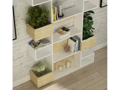 Estante Dpiron, Estante de escritório, Porta-livros móvel, Biblioteca, 120x25h171 cm, Branco e Carvalho