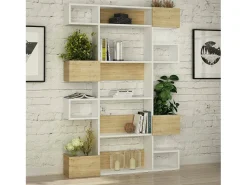 Estante Dpiron, Estante de escritório, Porta-livros móvel, Biblioteca, 120x25h171 cm, Branco e Carvalho