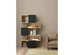 Estante Dsangall, estante de escritório, estante, biblioteca, 96x32 h166 cm, carvalho e preto