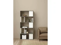 Estante Dscamacc, Estante de escritório, Estante, Biblioteca, 80x30 h175 cm, Cimento e Branco