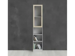 Estante Dsitu, estante de escritório, estante, biblioteca, 41x28 h203 cm, branco e carvalho