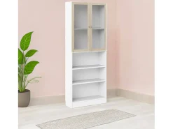 Estante Dsmallin, estante de escritório, estante, biblioteca, 79x28 h203 cm, branco e carvalho