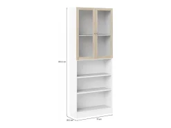 Estante Dsmallin, estante de escritório, estante, biblioteca, 79x28 h203 cm, branco e carvalho