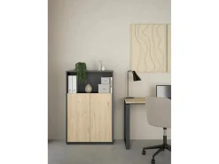 Estante Dtass, estante de escritório, estante, biblioteca, 80x34 h124 cm, carvalho e cinzento