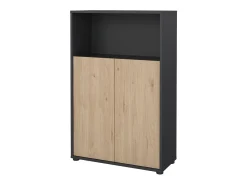Estante Dtass, estante de escritório, estante, biblioteca, 80x34 h124 cm, carvalho e cinzento