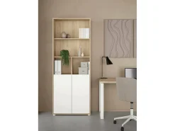 Estante Dtassot, estante de escritório, estante, biblioteca, 80x34 h205 cm, carvalho e branco