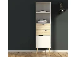 Estante Dtean, estante de escritório, estante, biblioteca, 50x39 h171 cm, branco e carvalho