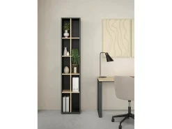 Estante Dtedesc, estante de escritório, estante, biblioteca, 41x34 h205 cm, carvalho e cinzento