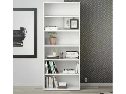 Estante Dtenton, Estante de escritório, Estante, Biblioteca, 89x40 h222 cm, Branco