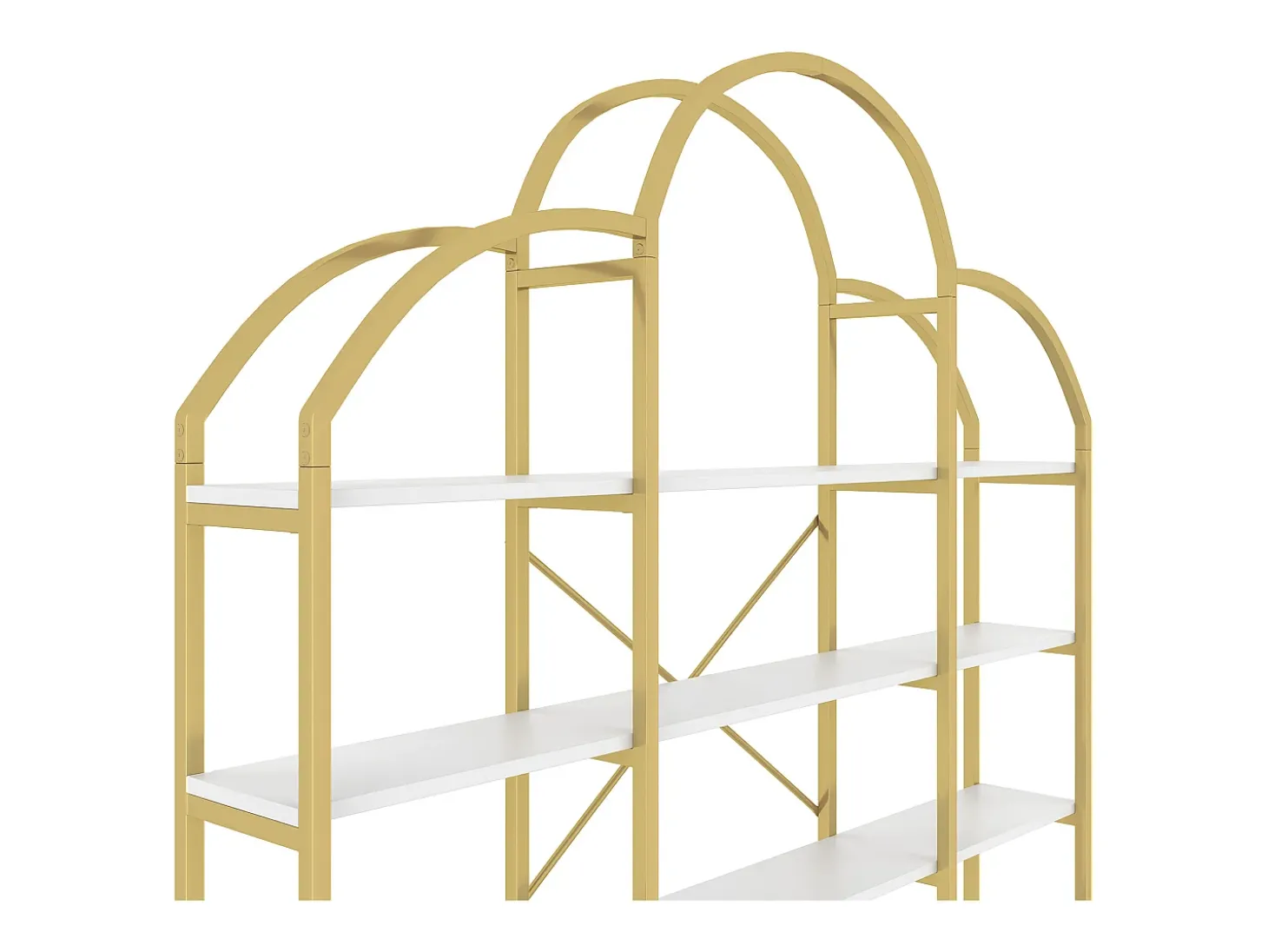 Estante em forma de nuvem com 5 prateleiras - MDF e metal - Dourado e branco