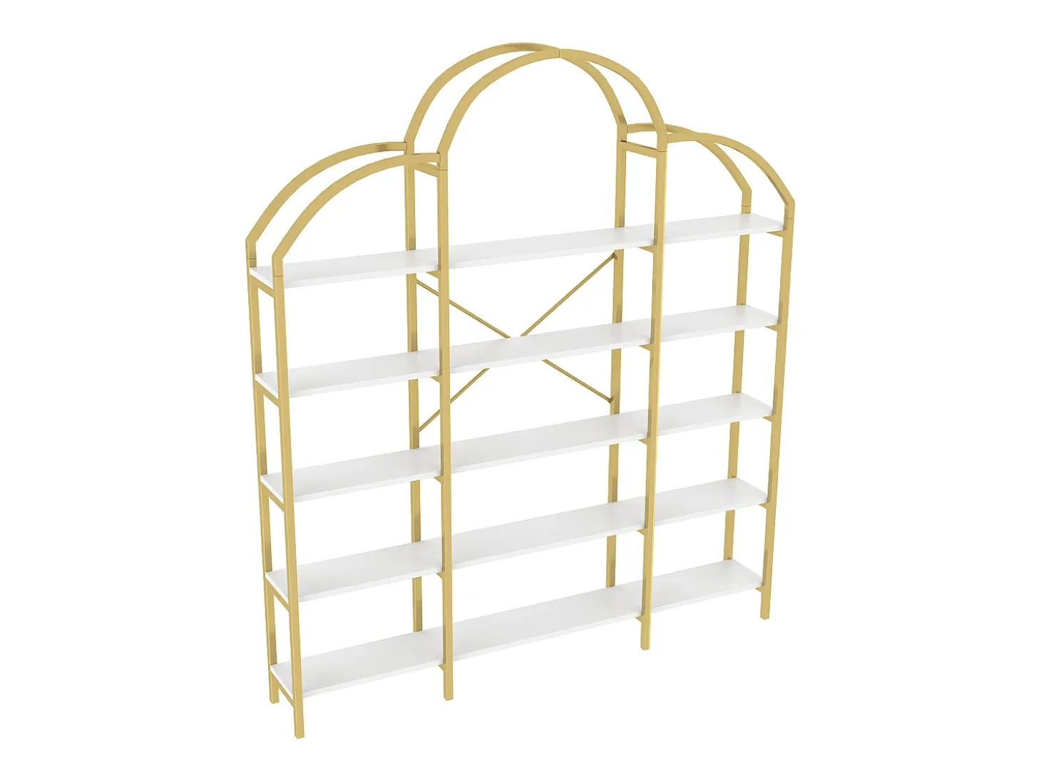 Estante em forma de nuvem com 5 prateleiras - MDF e metal - Dourado e branco
