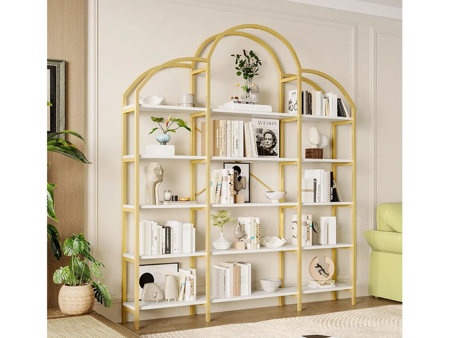 Estante em forma de nuvem com 5 prateleiras - MDF e metal - Dourado e branco