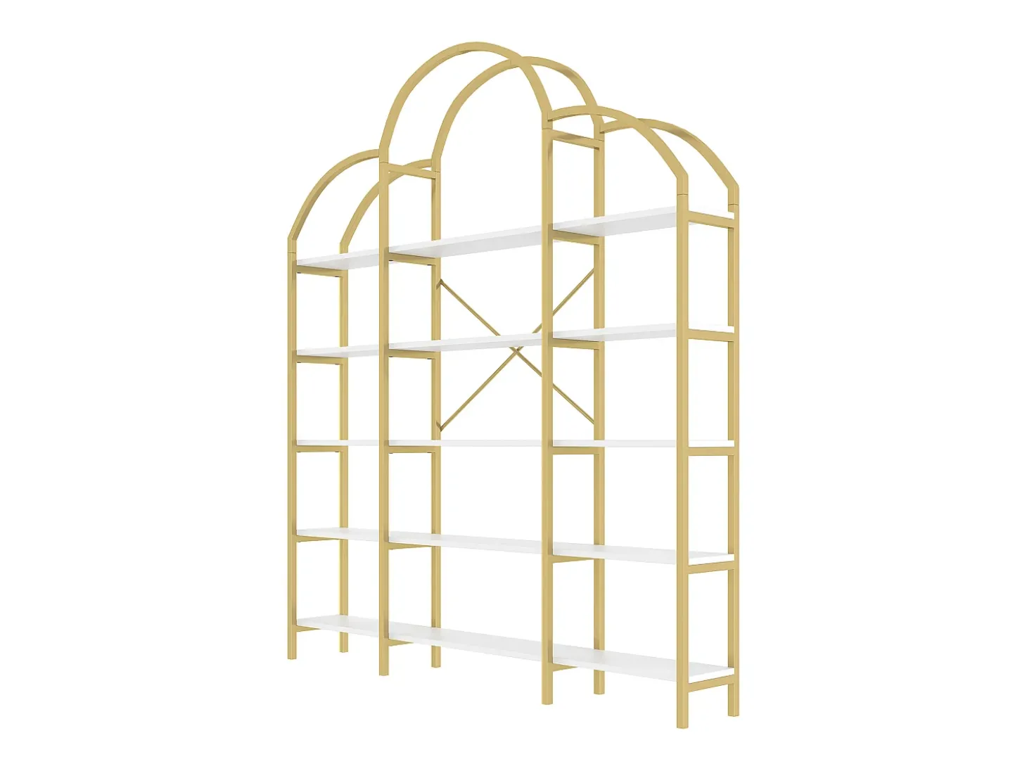 Estante em forma de nuvem com 5 prateleiras - MDF e metal - Dourado e branco