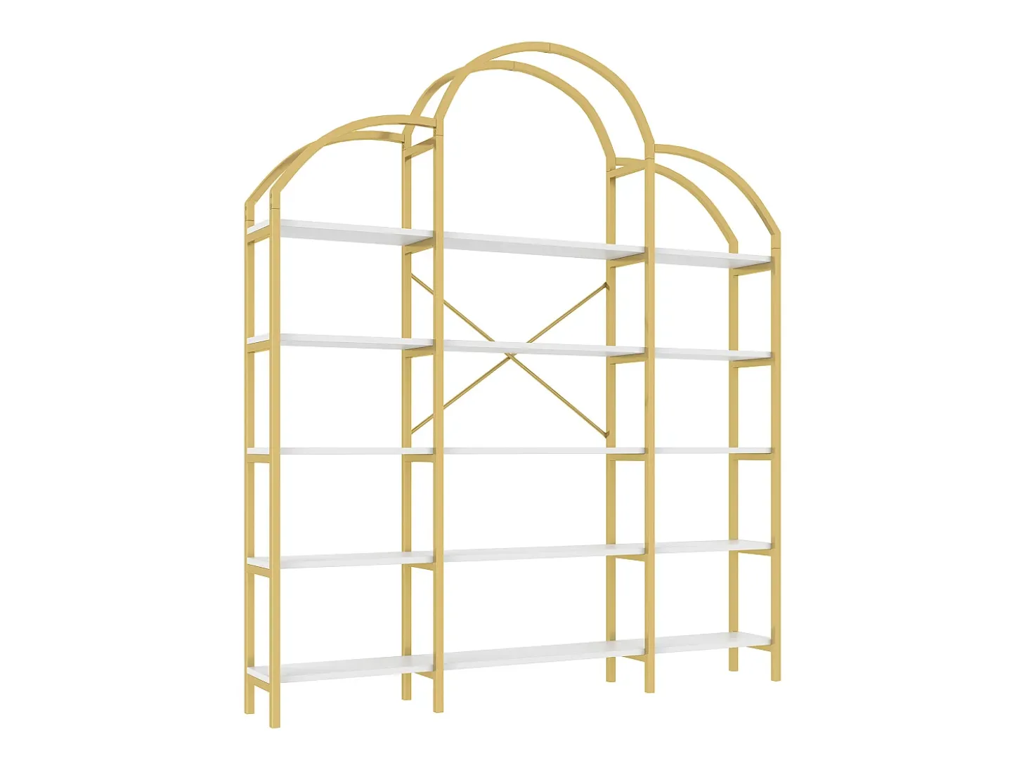 Estante em forma de nuvem com 5 prateleiras - MDF e metal - Dourado e branco