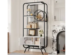 Estante em metal e MDF - 3 prateleiras e 2 portas - Preto e branco