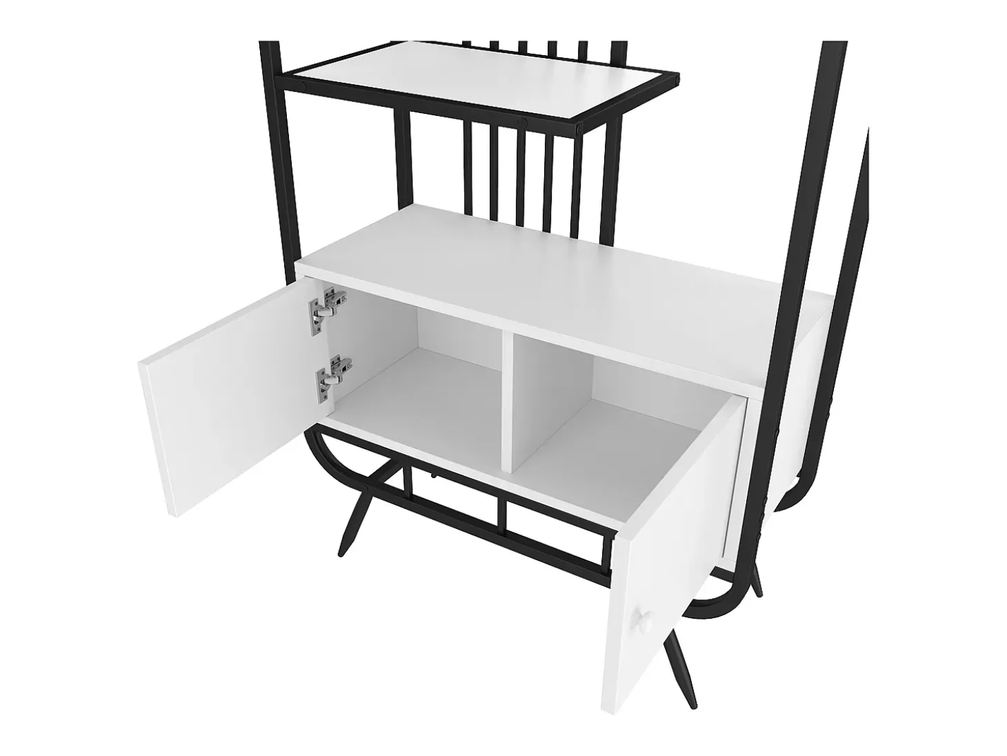 Estante em metal e MDF - 3 prateleiras e 2 portas - Preto e branco