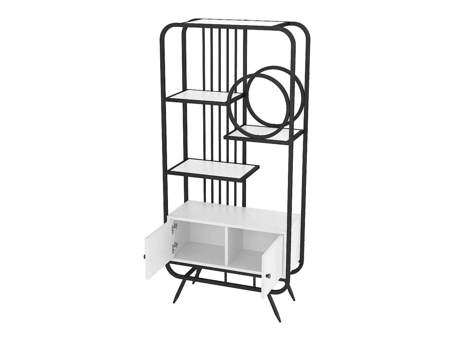 Estante em metal e MDF - 3 prateleiras e 2 portas - Preto e branco