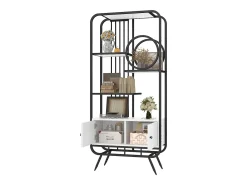 Estante em metal e MDF - 3 prateleiras e 2 portas - Preto e branco