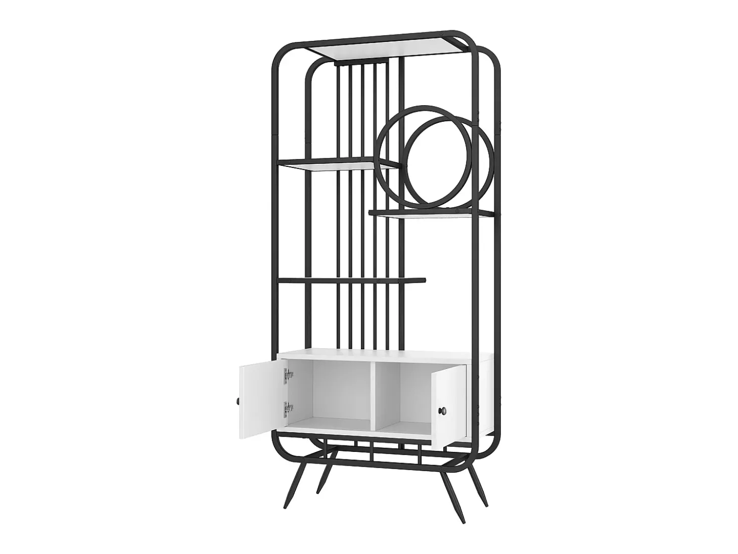 Estante em metal e MDF - 3 prateleiras e 2 portas - Preto e branco