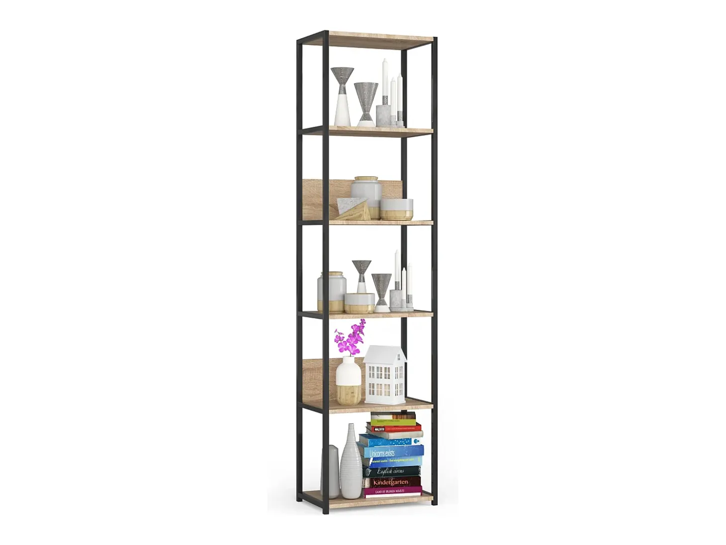 Estante estilo loft com prateleiras de madeira 50 cm Preto, Carvalho Sonoma 50x32x192 cm