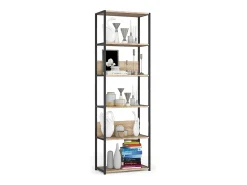 Estante estilo loft com prateleiras de madeira 60 cm Preto, Carvalho Sonoma 60x32x192 cm