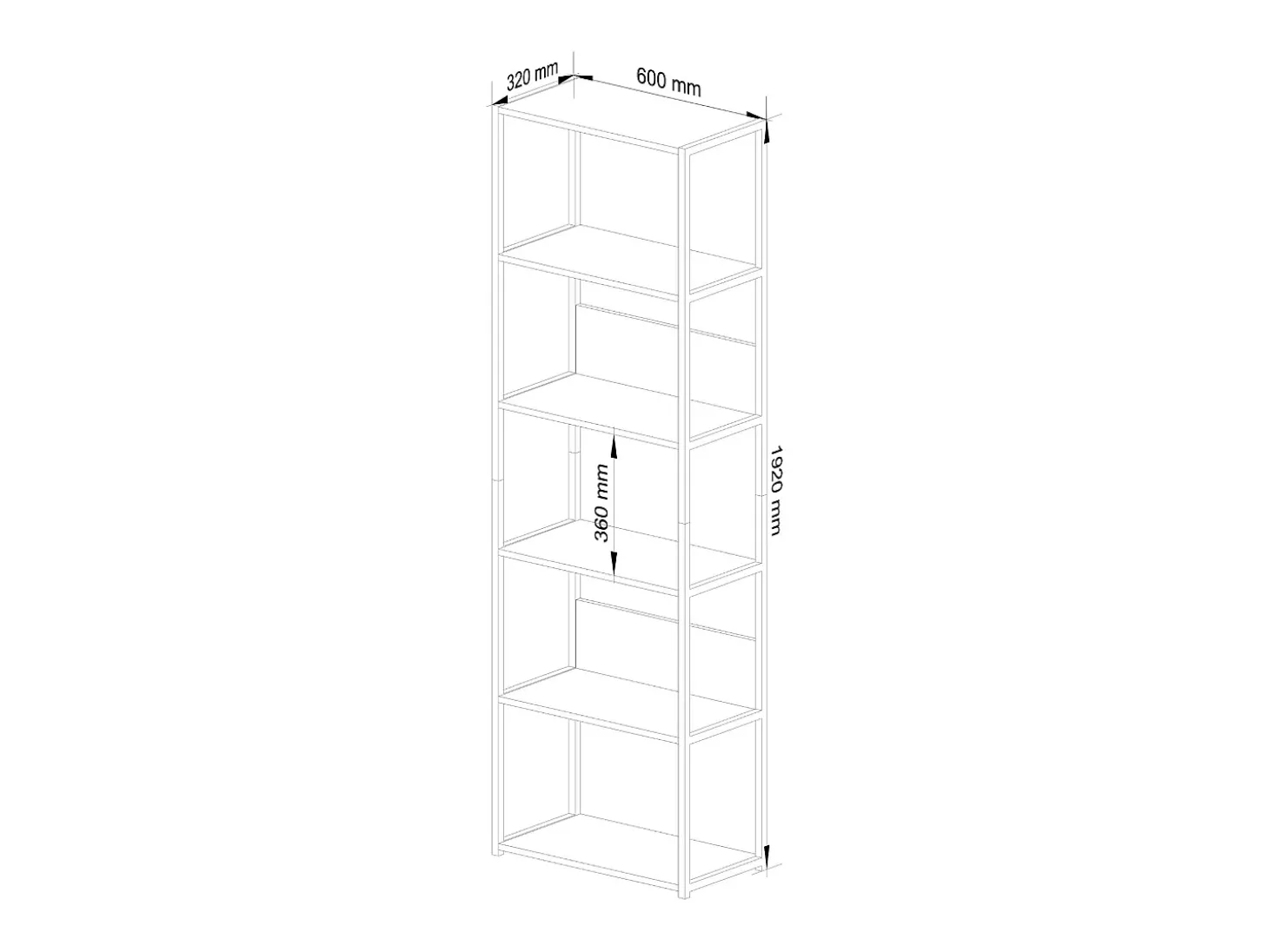 Estante estilo loft com prateleiras de madeira 60 cm Preto, Carvalho Sonoma 60x32x192 cm