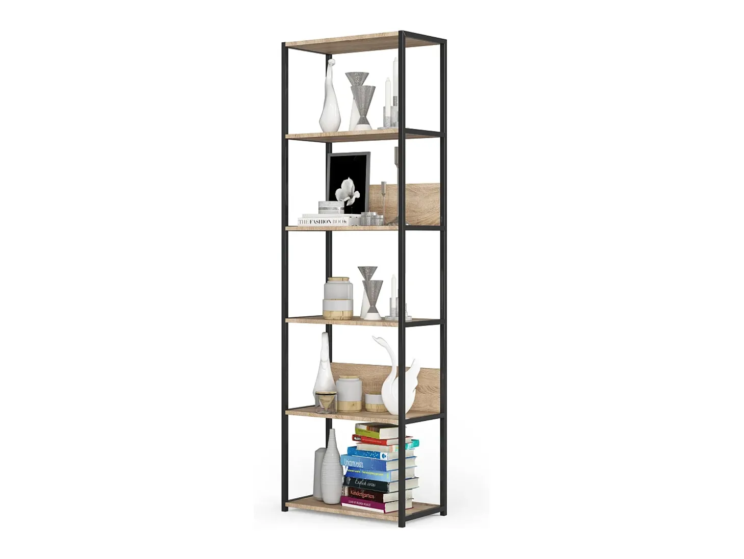 Estante estilo loft com prateleiras de madeira 60 cm Preto, Carvalho Sonoma 60x32x192 cm