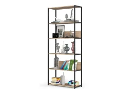 Estante estilo loft com prateleiras de madeira 80 cm Preto, Carvalho Sonoma 80x32x192 cm