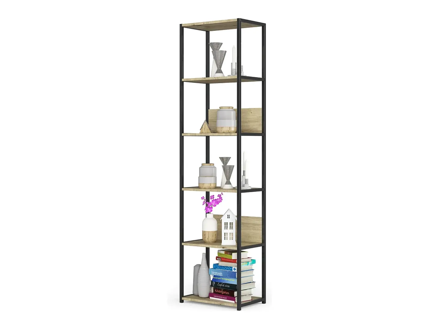 Estante estilo loft com prateleiras de madeira 50 cm Preto, Carvalho Artisan 50x32x192 cm