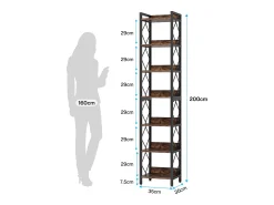 Estante estreita Extra Alta de 200 cm, estante Fina com 7 níveis para pequenos espaços, prateleiras independentes, Marrom Rústico