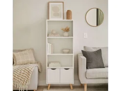 Estante Fiano com 3 prateleiras e 2 portas dobráveis ​​inferiores, 160x50x30 cm