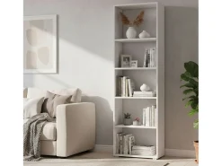 Estante girassola, Biblioteca com 4 prateleiras reguláveis, Estante para livros, Armário de parede com prateleiras, 100% Fabricado em Itália, 60x30h195 cm, Branco