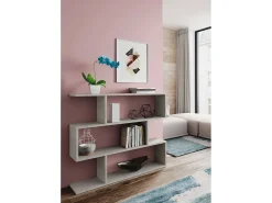 Estante Hampton, Estante baixa dupla face, Prateleira com três compartimentos, Estante de escritório moderna, 110x24h97 cm, Cinza concreto