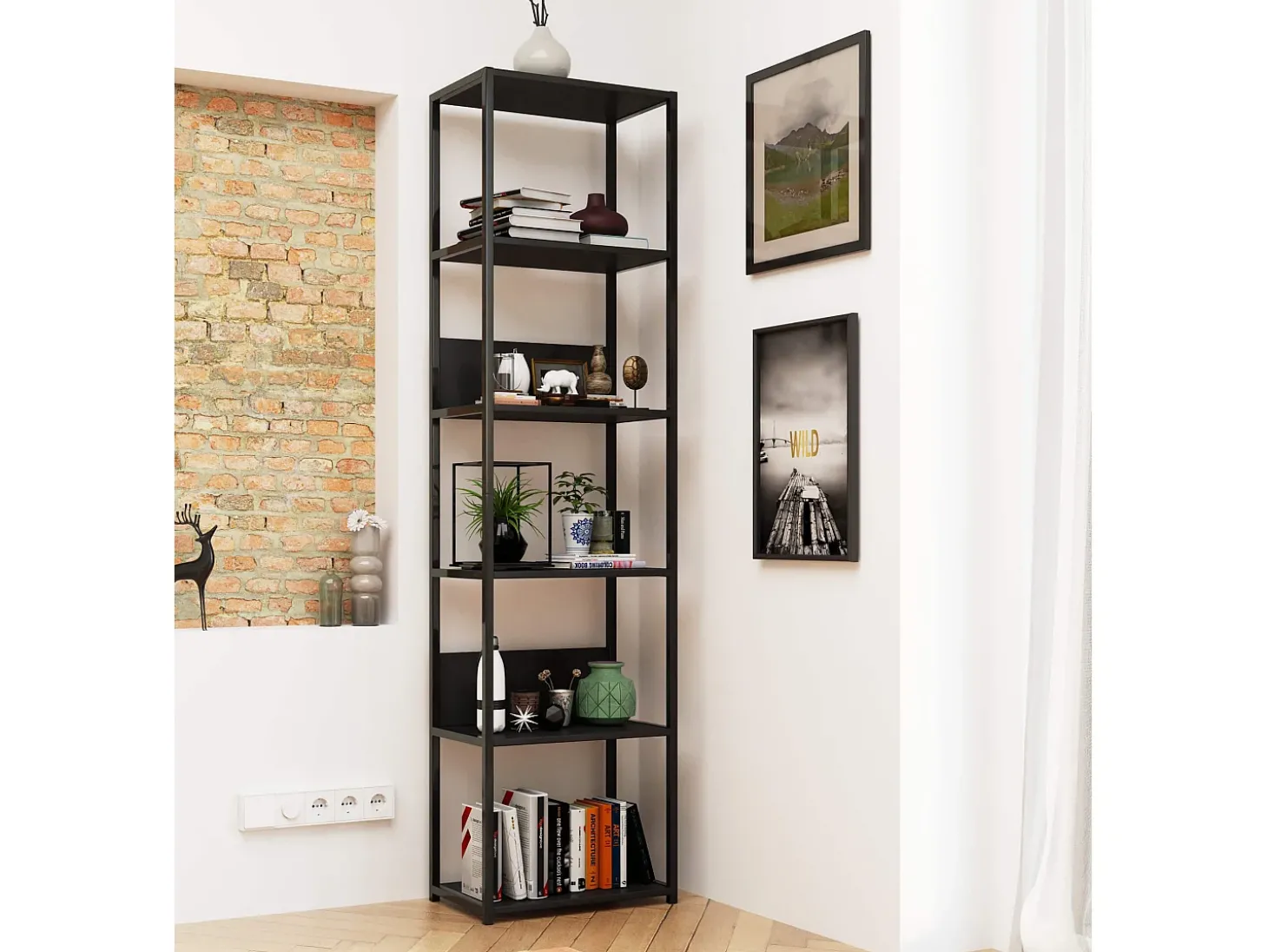 Estante Industrial Loft 6 Prateleiras Preto 50x192 cm