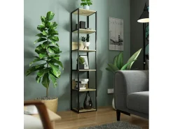 Estante Industrial Loft Preta/Carvalho Artisan 40 cm