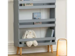 Estante infantil Douceur Grey com 3 prateleiras, branco, cinza, carvalho claro