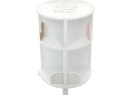 Estante infantil redonda com 4 prateleiras e rodas, 40 cm, melamina branca/rosa