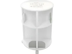 Estante infantil redonda com 4 prateleiras e rodas, 40 cm, melamina branca/cinza
