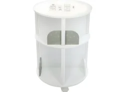 Estante infantil redonda com 4 prateleiras e rodas, 40 cm, melamina branca/cinza