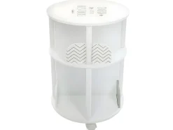 Estante infantil redonda com 4 prateleiras e rodas, 40 cm, melamina branca/cinza