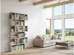 Estante Joliet, Estante alta dupla face, Prateleira divisória com 5 prateleiras, Estante de escritório moderna, 80x24h192 cm, Cinza concreto